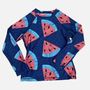 Tea Collection Girl's Long Sleeve Watermelon Print Swim Rash Guard Top